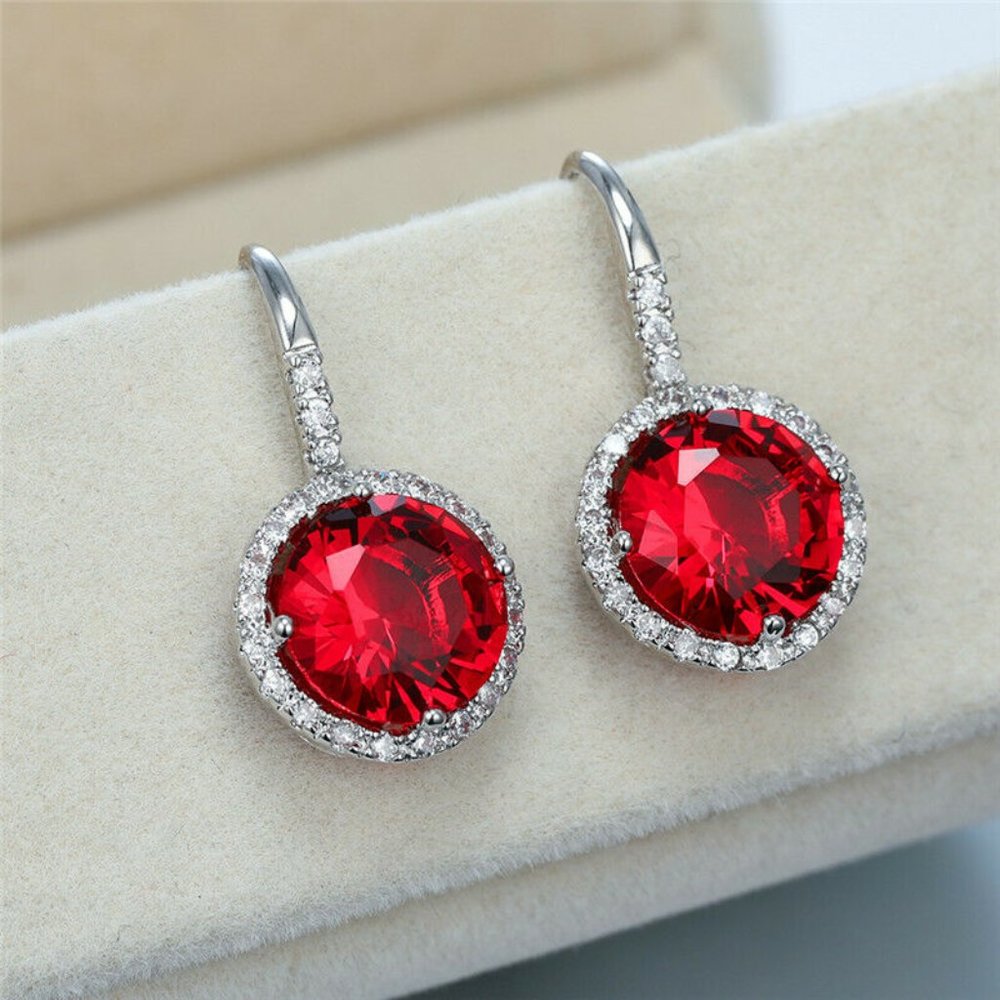 *NEW*925 Silver Drop Earrings Round Stone Zircon